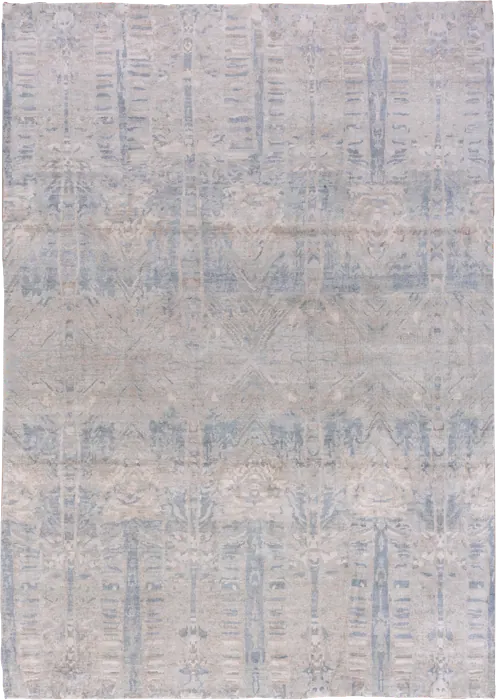 No. 78297 II light grey rug with vertical denim-blue watercolor bands
