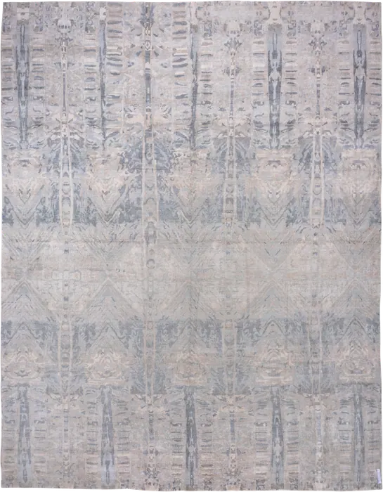No. 79991 slate-blue and beige faded symmetrical vertical pattern rug